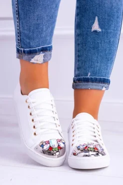 Best Boto Lu Boo Białe Trampki z Błyszczącymi Kryształami