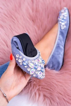 Online Boto Lu Boo Błękitne Zamszowe Balerinki na Gumce Kamienie Even