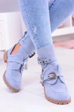 Best Boto Lu Boo Błękitne Zamszowe Botki Z Wycięciami Rock Girl