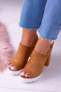 Boto Sandały Na Obcasie*Lu Boo Brązowe Zamszowe Sandały na Słupku Emare