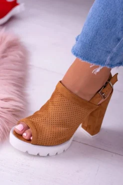 Boto Sandały Na Obcasie*Lu Boo Brązowe Zamszowe Sandały na Słupku Emare