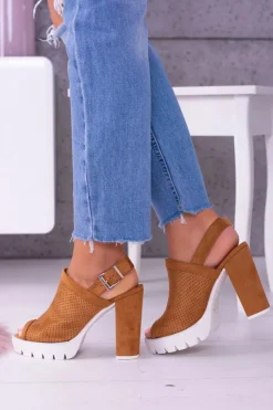 Boto Sandały Na Obcasie*Lu Boo Brązowe Zamszowe Sandały na Słupku Emare