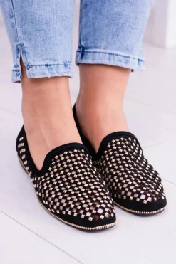 Damskie Boto Lu Boo Czarne Ażurowe Baleriny Lordsy Ćwieki Carmar