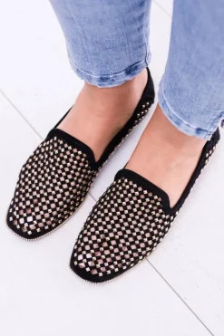 Damskie Boto Lu Boo Czarne Ażurowe Baleriny Lordsy Ćwieki Carmar