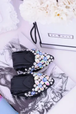 Boto Baleriny Klasyczne*Lu Boo Czarne Balerinki na Gumce Kamienie Even