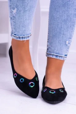 Boto Baleriny Klasyczne*Lu Boo Czarne Baleriny W Szpic Benzynowe Oczka Octavia