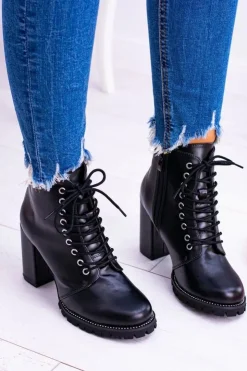 Boto Botki Sznurowane|Botki Na Słupku*Lu Boo Czarne Botki na Słupku Cyrkonie Halsey