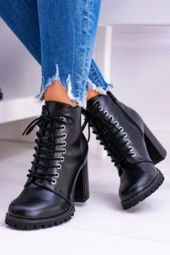 Boto Botki Sznurowane|Botki Na Słupku*Lu Boo Czarne Botki na Słupku Cyrkonie Halsey