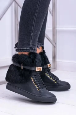 Online Boto Lu Boo Czarne Botki z Naturalnym Futrem Gisele