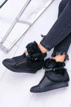 Online Boto Lu Boo Czarne Botki z Naturalnym Futrem Gisele