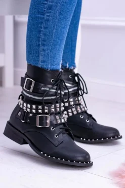 Sale Boto Lu Boo Czarne Botki z Ćwiekami Zamek Klamry