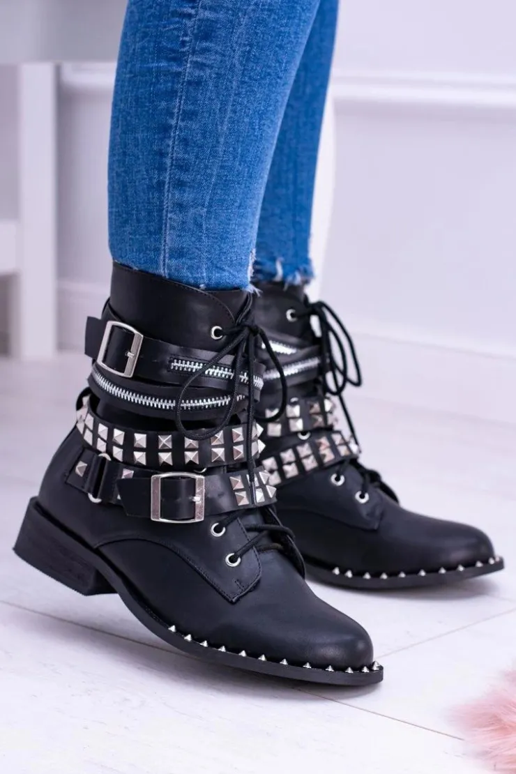 Sale Boto Lu Boo Czarne Botki z Ćwiekami Zamek Klamry