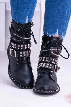 Sale Boto Lu Boo Czarne Botki z Ćwiekami Zamek Klamry