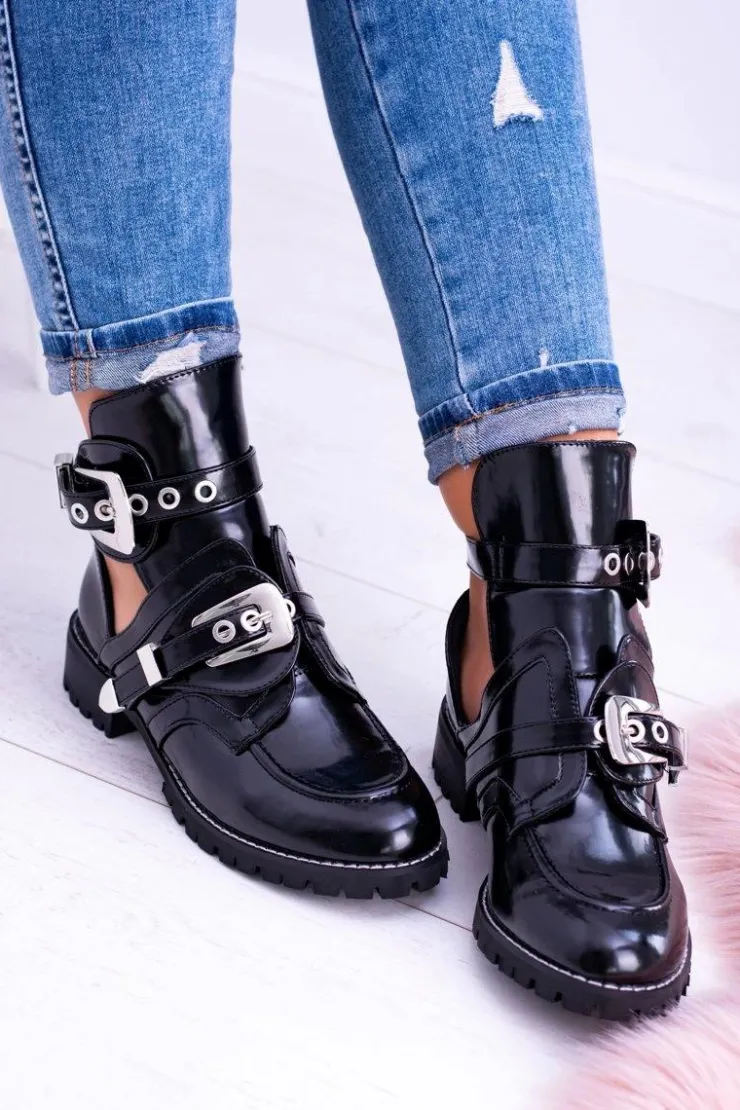 Sale Boto Lu Boo Czarne Botki Z Wycięciami Rock Girl