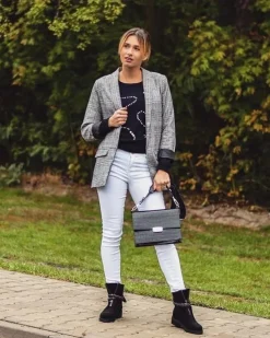 Boto Botki Płaskie|Czarne Botki*Lu Boo Czarne Damskie Botki Suwak Cekiny Rafell