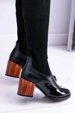 Outlet Boto Lu Boo Czarne Damskie Kozaki Na Słupku Zamsz Lakier Jess