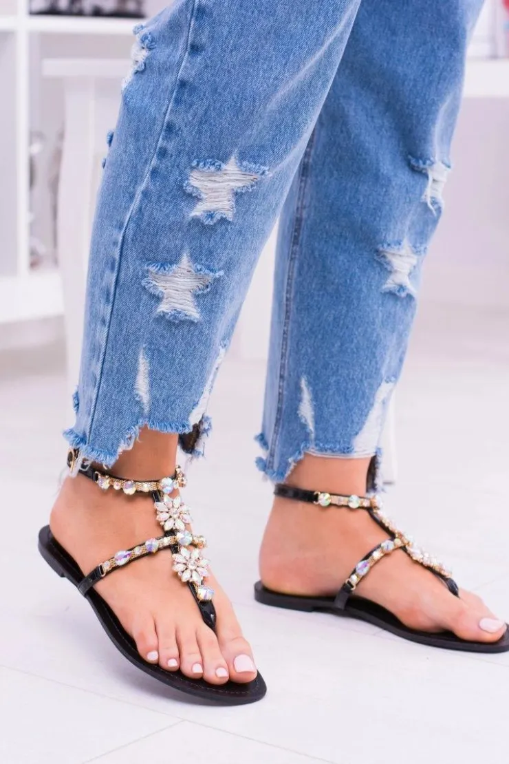 Hot Boto Lu Boo Czarne Damskie Sandałki Z Cyrkoniami Venice