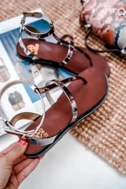 Damskie Boto Lu Boo Czarne Lustrzane Sandałki Rzymianki Japonki Lento