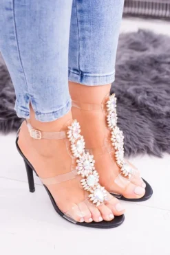 Boto Lu Boo Czarne Sandały Na Szpilce Cyrkonie Serenada