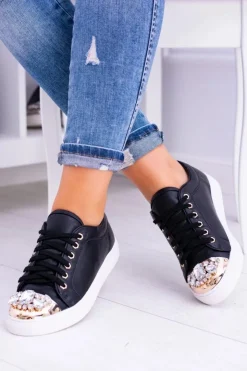 Boto Trampki Damskie Niskie*Lu Boo Czarne Trampki z Błyszczącymi Kryształami