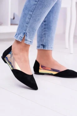 Damskie Boto Lu Boo Czarne Transparentne Holograficzne Balerinki w Szpic Venessa