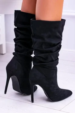 Damskie Boto Lu Boo Czarne Wysokie Zamszowe Botki na Szpilce Bellisario