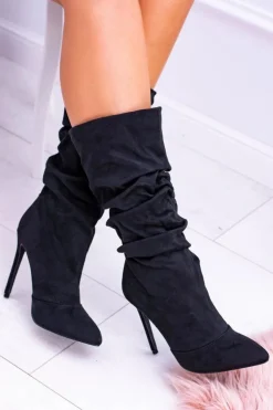 Damskie Boto Lu Boo Czarne Wysokie Zamszowe Botki na Szpilce Bellisario