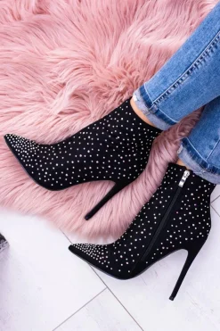 Boto Brązowe I Beżowe Botki|Czarne Botki*Lu Boo Czarne Wysokie Zamszowe Botki na Szpilce Cyrkonie Cubano