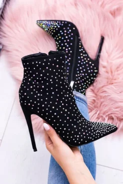 Boto Brązowe I Beżowe Botki|Czarne Botki*Lu Boo Czarne Wysokie Zamszowe Botki na Szpilce Cyrkonie Cubano