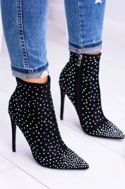 Boto Brązowe I Beżowe Botki|Czarne Botki*Lu Boo Czarne Wysokie Zamszowe Botki na Szpilce Cyrkonie Cubano