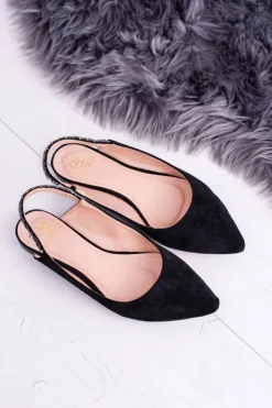 Online Boto Lu Boo Czarne Zamszowe Balerinki w Szpic Cyrkonie Macron