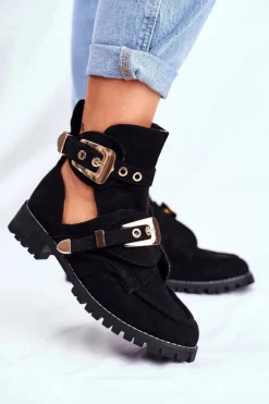 Damskie Boto Lu Boo Czarne Zamszowe Buty z Wycięciami Rock Girl