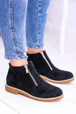 Boto Brązowe I Beżowe Botki|Botki Płaskie*Lu Boo Czarne Zamszowe Damskie Botki Z Suwakami Inez