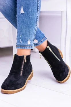 Boto Brązowe I Beżowe Botki|Botki Płaskie*Lu Boo Czarne Zamszowe Damskie Botki Z Suwakami Inez