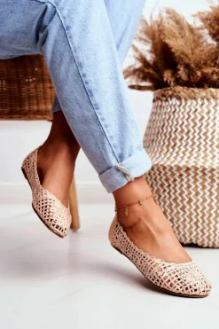 Discount Boto Lu Boo Damskie Baleriny Beżowe Ażurowe Plecione Carry