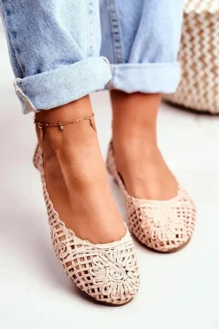 Discount Boto Lu Boo Damskie Baleriny Beżowe Ażurowe Plecione Carry