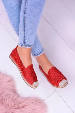 Boto Czarne Espadryle*Lu Boo Damskie Baleriny Czerwone Espadryle w Kwiaty Macarena