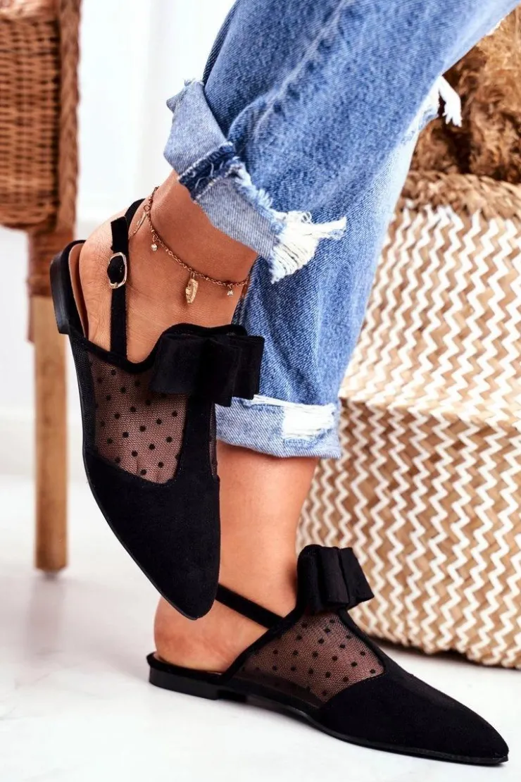 Boto Baleriny Klasyczne*Lu Boo Damskie Baleriny Kokardki Czarne Domino