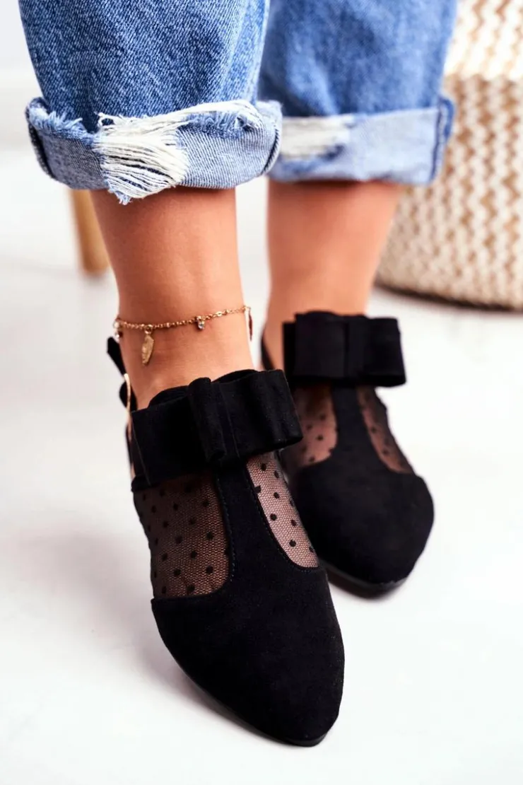 Boto Baleriny Klasyczne*Lu Boo Damskie Baleriny Kokardki Czarne Domino