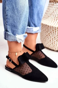 Boto Baleriny Klasyczne*Lu Boo Damskie Baleriny Kokardki Czarne Domino