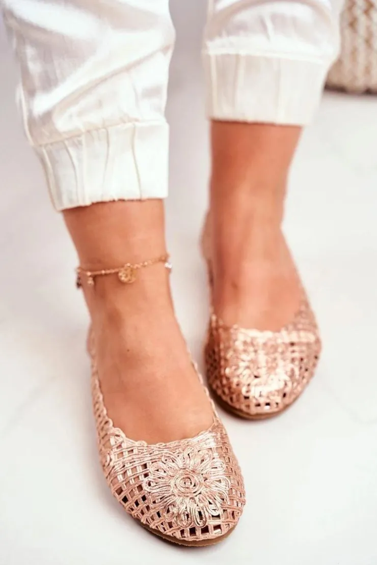 Damskie Boto Lu Boo Damskie Baleriny Różowe Złoto Ażurowe Plecione Carry