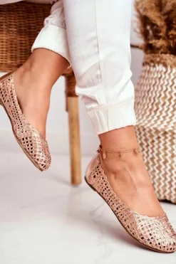 Damskie Boto Lu Boo Damskie Baleriny Różowe Złoto Ażurowe Plecione Carry