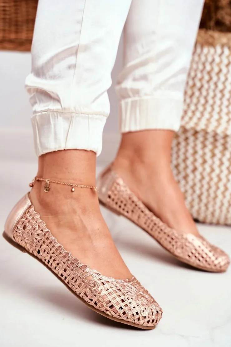 Damskie Boto Lu Boo Damskie Baleriny Różowe Złoto Ażurowe Plecione Carry