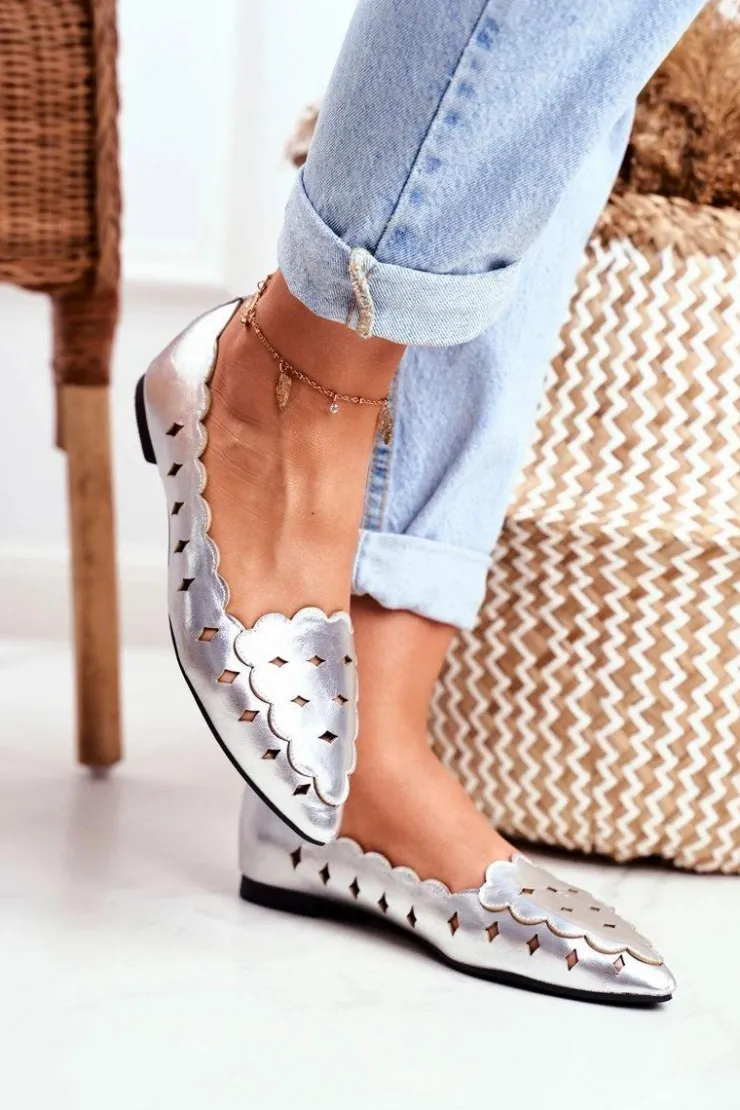 Boto Baleriny Klasyczne*Lu Boo Damskie Baleriny Srebrne Metaliczne Dianna