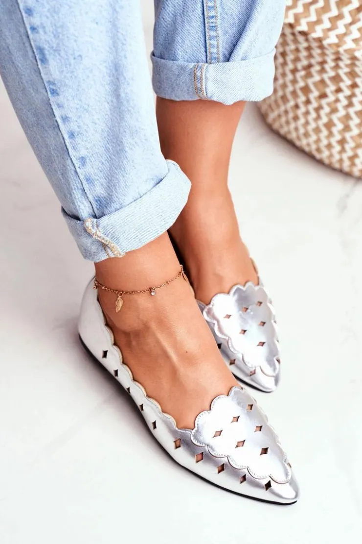 Boto Baleriny Klasyczne*Lu Boo Damskie Baleriny Srebrne Metaliczne Dianna