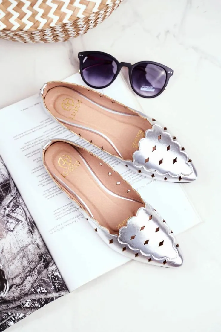 Boto Baleriny Klasyczne*Lu Boo Damskie Baleriny Srebrne Metaliczne Dianna