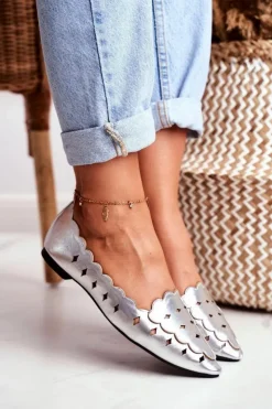 Boto Baleriny Klasyczne*Lu Boo Damskie Baleriny Srebrne Metaliczne Dianna