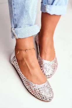 Discount Boto Lu Boo Damskie Baleriny Srebrne Ażurowe Plecione Carry