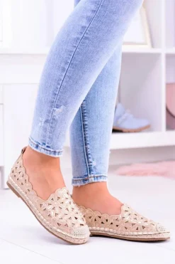 New Boto Lu Boo Damskie Baleriny Złote Espadryle w Kwiaty Macarena