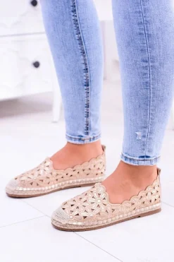 New Boto Lu Boo Damskie Baleriny Złote Espadryle w Kwiaty Macarena